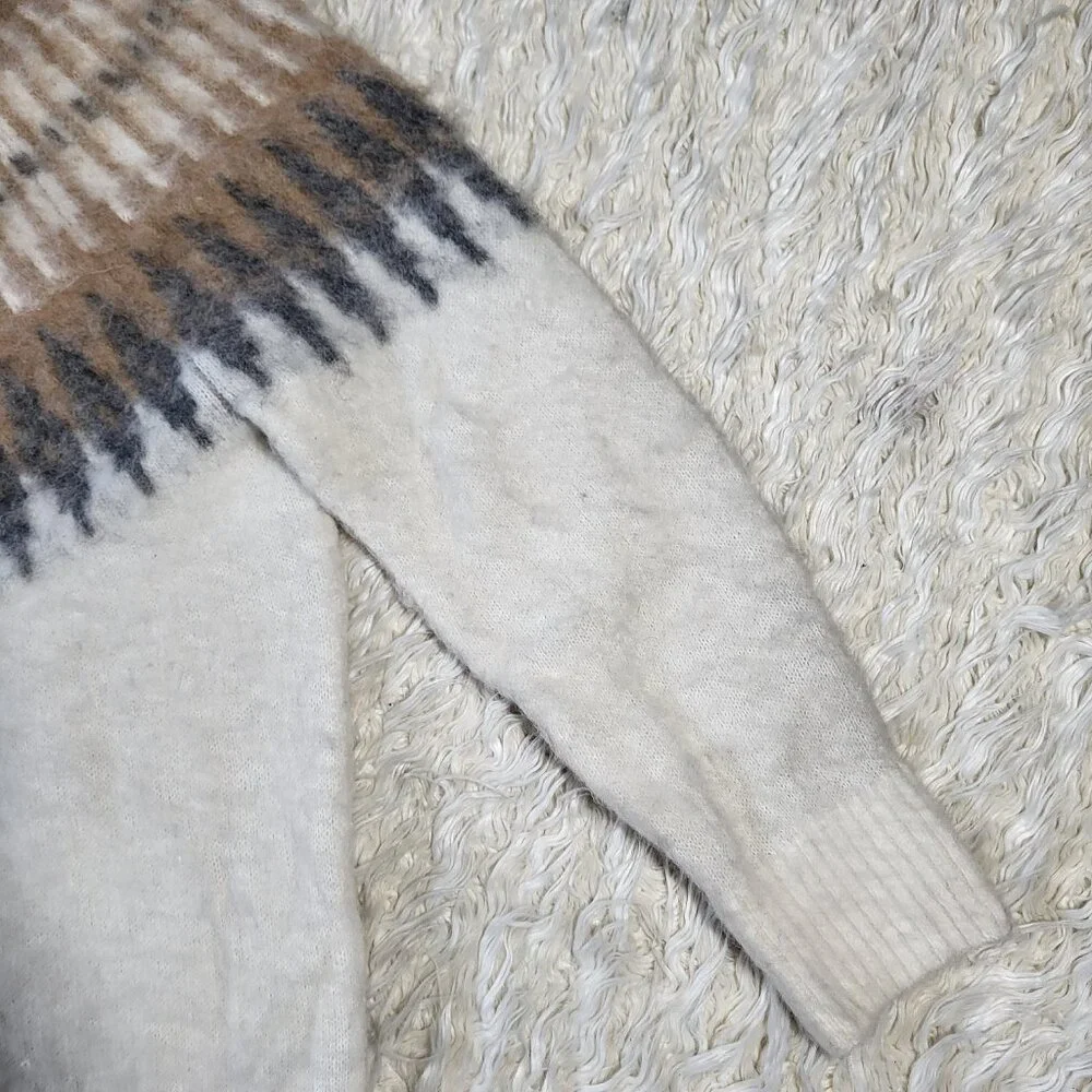 Banana Republic Alpaca Fair Isle Knit Sweater XL Beige Gray Nordic Winter Warm - Picture 4 of 9